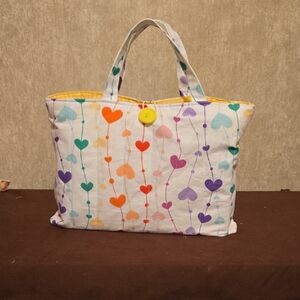 Colorful Heart Pattern Tote Bag, Homemade, Quilted, Book Bag , New.